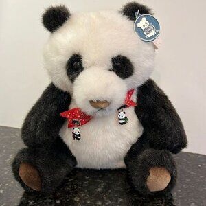 Dakin Vintage Ping Panda White Black Bear Bow Tie Stuffed Plush Toy Animal 1983
